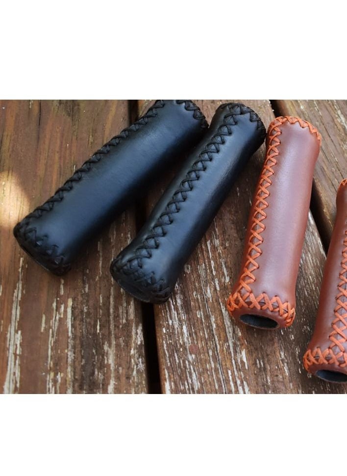 Excefore - Cruiser Bike Handlebar Grips, Anti-Slip & Comfortable Black Vinyl Leather Grips in 13.5cm with Hand-Stitched Seam for 22.2mm (7/8") Beach Cruiser Bicycle Handlebar for Woman & Man - Image 1