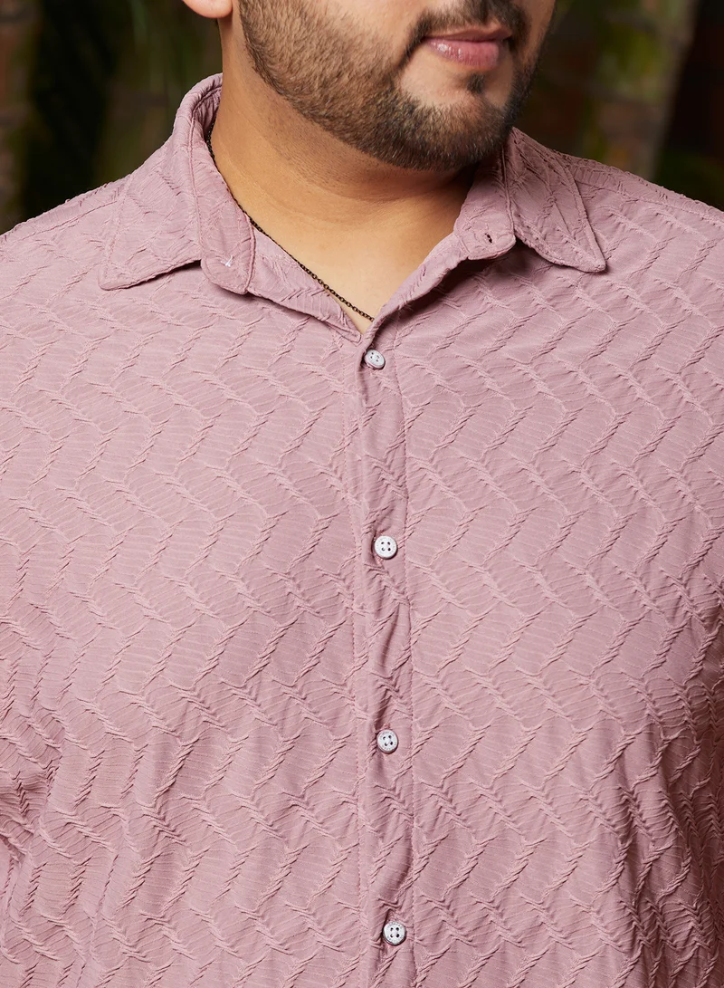 Instafab Plus Instafab Plus Men's Flamingo Pink Herringbone-Tactile Shirt For Casual Wear | Spread Collar | Long Cuffed Sleeves | Button Closure | Plus Size Shirt Crafted With Comfort Fit For Everyday Wear