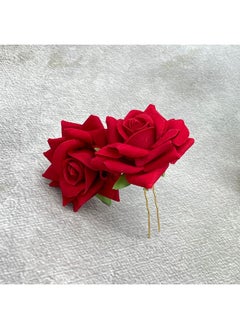 ماهل دبوس شعر على شكل وردة حمراء أنيقة على شكل حرف U من Maahal مصنوع يدويًا للعروس من أجل إكسسوارات شعر الزفاف، عبوة من قطعتين  - Image 2