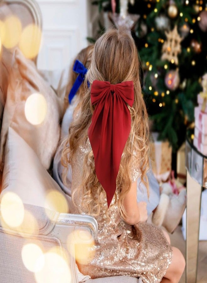Atoden Red Hair Bows for Women Girls 4Pcs Silky Satin Hair Ribbons Oversized Long Tail Bow Hair Clips Hair Barrettes Alligator Metal Clips Big Bowknot Cute Hair Accessories Christmas Gifts - Image 2