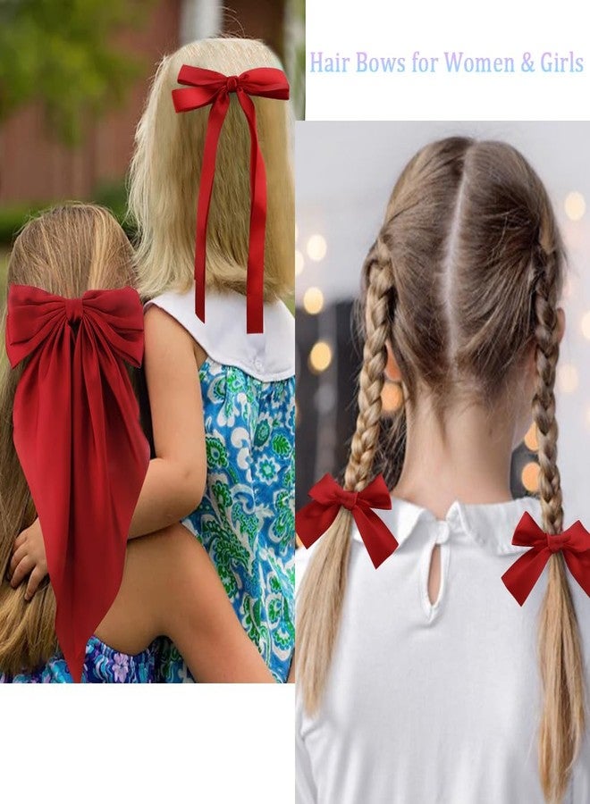 Atoden Red Hair Bows for Women Girls 4Pcs Silky Satin Hair Ribbons Oversized Long Tail Bow Hair Clips Hair Barrettes Alligator Metal Clips Big Bowknot Cute Hair Accessories Christmas Gifts - Image 4