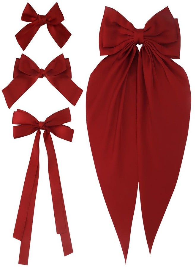 Atoden Red Hair Bows for Women Girls 4Pcs Silky Satin Hair Ribbons Oversized Long Tail Bow Hair Clips Hair Barrettes Alligator Metal Clips Big Bowknot Cute Hair Accessories Christmas Gifts - Image 1