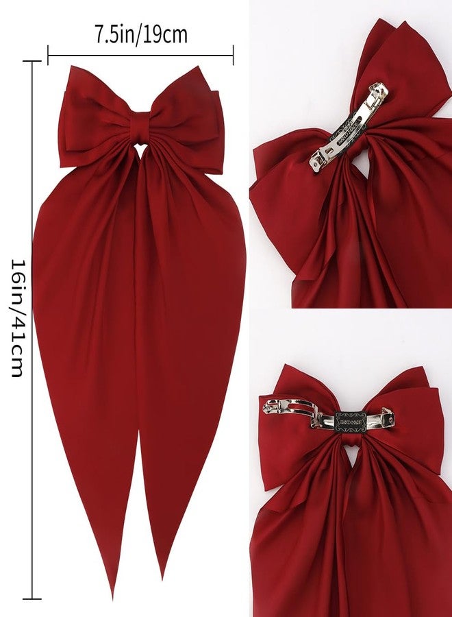 Atoden Red Hair Bows for Women Girls 4Pcs Silky Satin Hair Ribbons Oversized Long Tail Bow Hair Clips Hair Barrettes Alligator Metal Clips Big Bowknot Cute Hair Accessories Christmas Gifts - Image 5