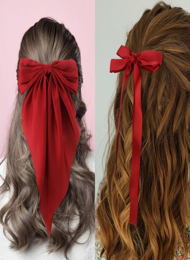 Atoden Red Hair Bows for Women Girls 4Pcs Silky Satin Hair Ribbons Oversized Long Tail Bow Hair Clips Hair Barrettes Alligator Metal Clips Big Bowknot Cute Hair Accessories Christmas Gifts - Image 3