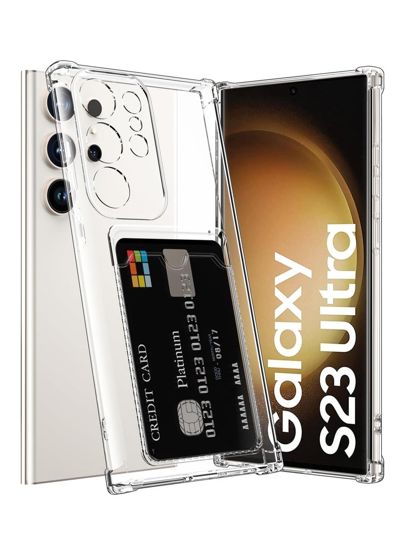 Generic Wallet Phone Case Slim Fit Card Slot Transparent Case Protective Soft Shockproof Case with Card Holder For Samsung Galaxy S23 Ultra  - Image 1