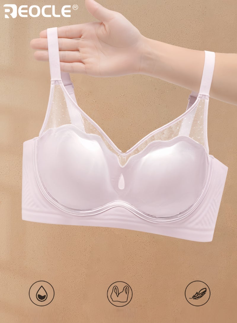 REOCLE Women's Lace-Trimmed Wireless Bra with Adjustable Straps Comfortable Padded Bra for Daily Wear Casual & Elegant Styling - Image 4