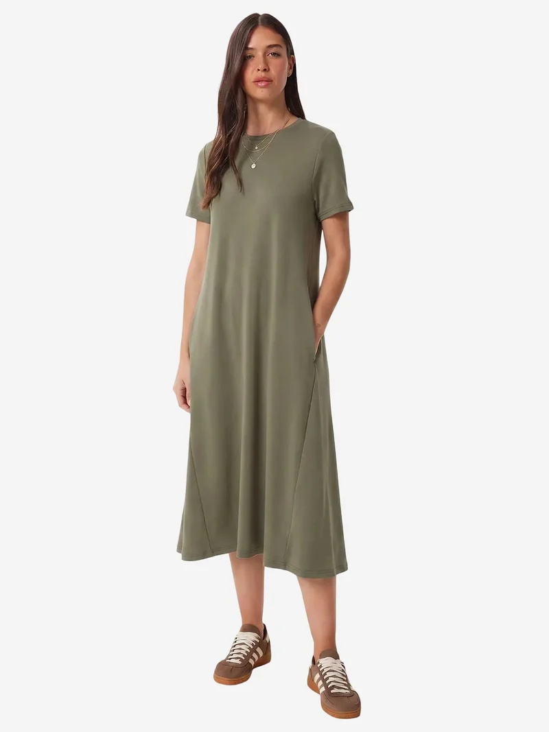 السعادة في إسطنبول ISTANBUL Midi Dress with Short Sleeves and Crew Neck
