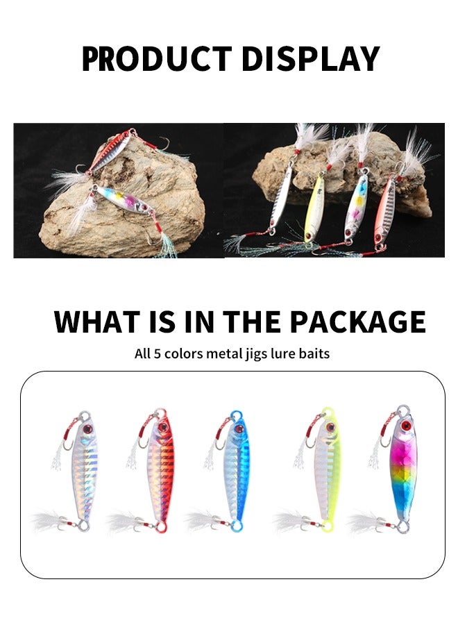 مجموعة من 5 قطع من طُعم الصيد، طُعم صيد، طُعم معدني غاطس، طُعم صيد صغير، طُعم صيد صناعي، طُعم صيد معدني، مياه البحر العذبة، صيد متعدد الأغراض، 5 ألوان، 15 جم، 6.2 سم، خطافات مفردة وثلاثية من الفولاذ المقاوم للصدأ - Image 5