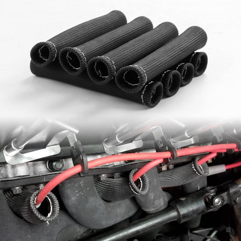 JDMSPEED 8 قطع غطاء واقي من الحرارة لأسلاك شمعات الإشعال السوداء 1200 بديل لـ SBC BBC 350 454 بطول 6 بوصات