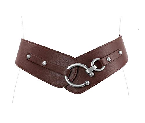 JasGood Womens Fashion Vintage Wide Elastic Stretch Waist Belt With Interlock Buckle Plus,Coffee,Suit Waist 30-34Inch - Image 1