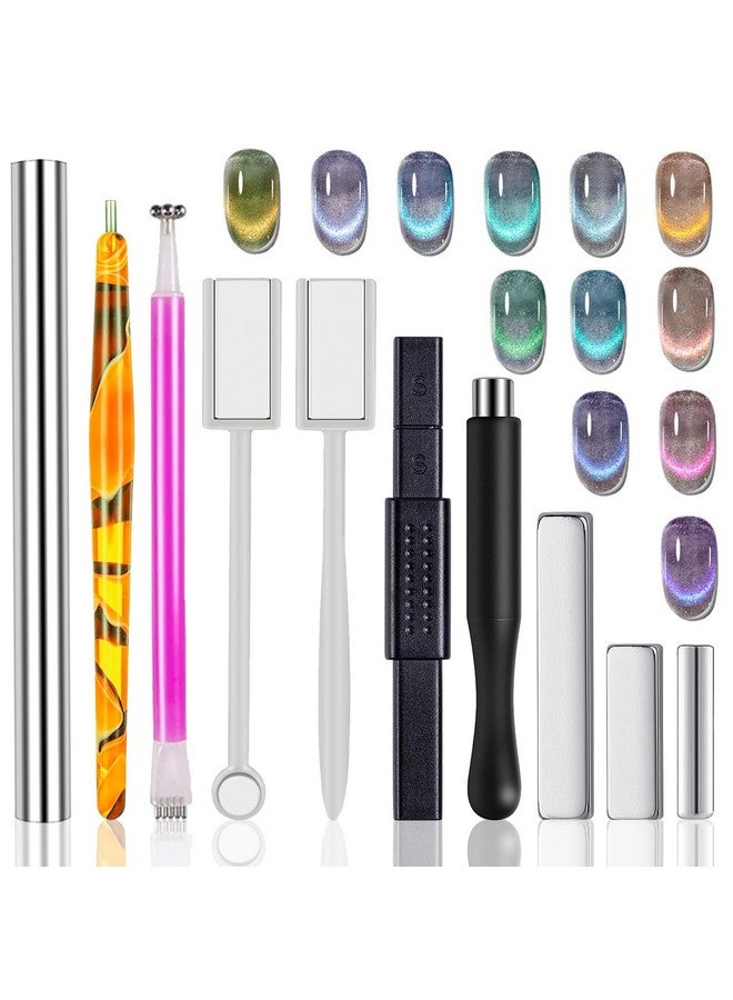 ووكوتو 10 قطع من مغناطيسات أظافر WOKOTO على شكل عين القطة لطلاء الأظافر الجل وأقلام مغناطيسية لطلاء الأظافر على شكل عين القطة وأدوات تصميم أومبري متدرج وأعواد مغناطيسية وأدوات للنساء على الأظافر ومغناطيس لطلاء الأظافر المغناطيسي - Image 1