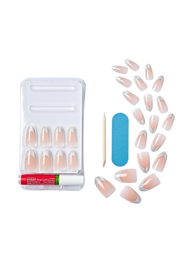 KISS Gel Fantasy, Press-On Nails, Nail glue included, 'North Coast', Light Silver, Medium Size, Almond Shape, Includes 28 Nails, 2G Glue, 1 Manicure Stick, 1 Mini File - Image 2