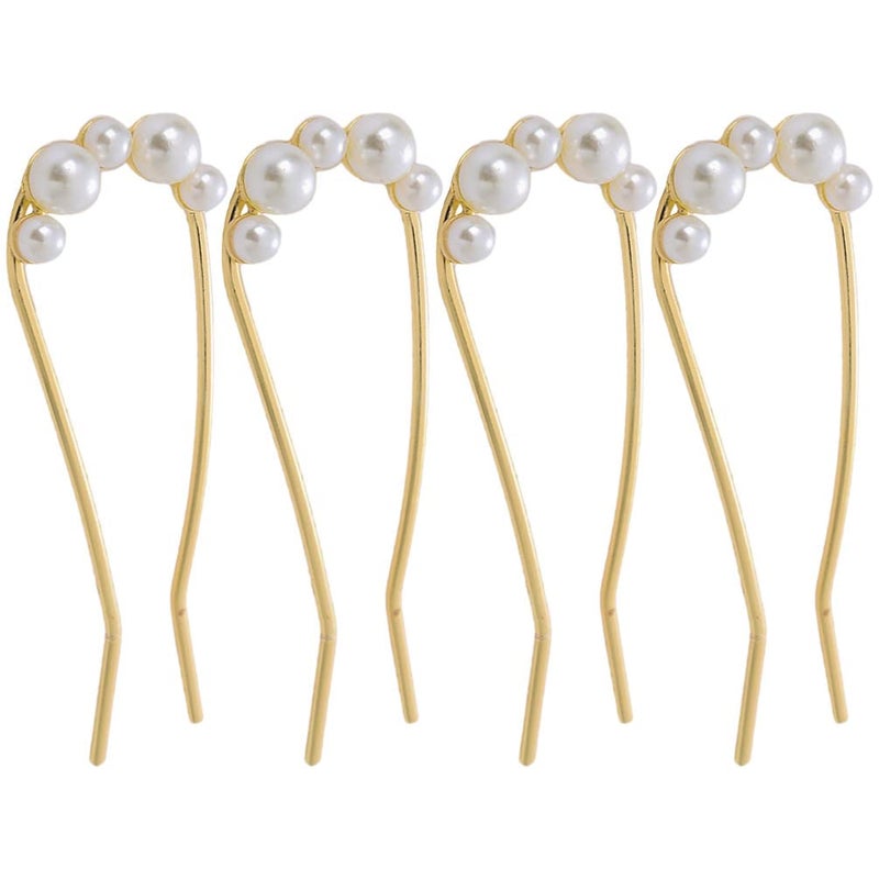 Beaupretty Womens Hair Pin Pearl Hair Forks 4pcs U Shaped Hair Stick Metal Hair Pin Hair Accessories for Bun French Hair Pin