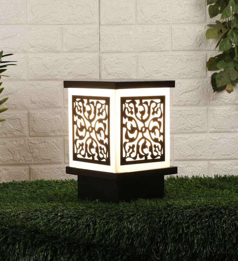 kinis Metal Black and Milky Lezar Classic Lamp/Gate Light/Outdoor Lamp/Outdoor Light/Pillar Light at Entrance Outdoor Home, Office, Restaurant Etc. (Pack of 2, Without Bulb) - Image 2