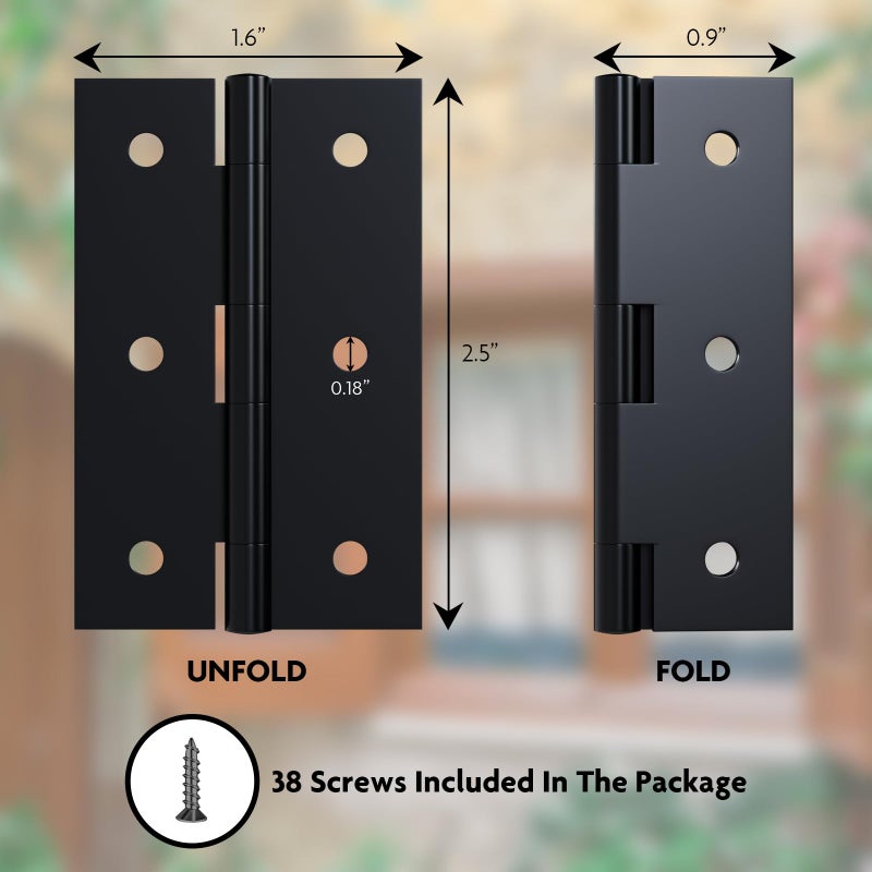 LEIFENY 6 Pack 2.5 inch Black Door Hinges, Small Hinge Hardware for Doors, Cabinets, DIY Projects (Screws Included) - Image 2