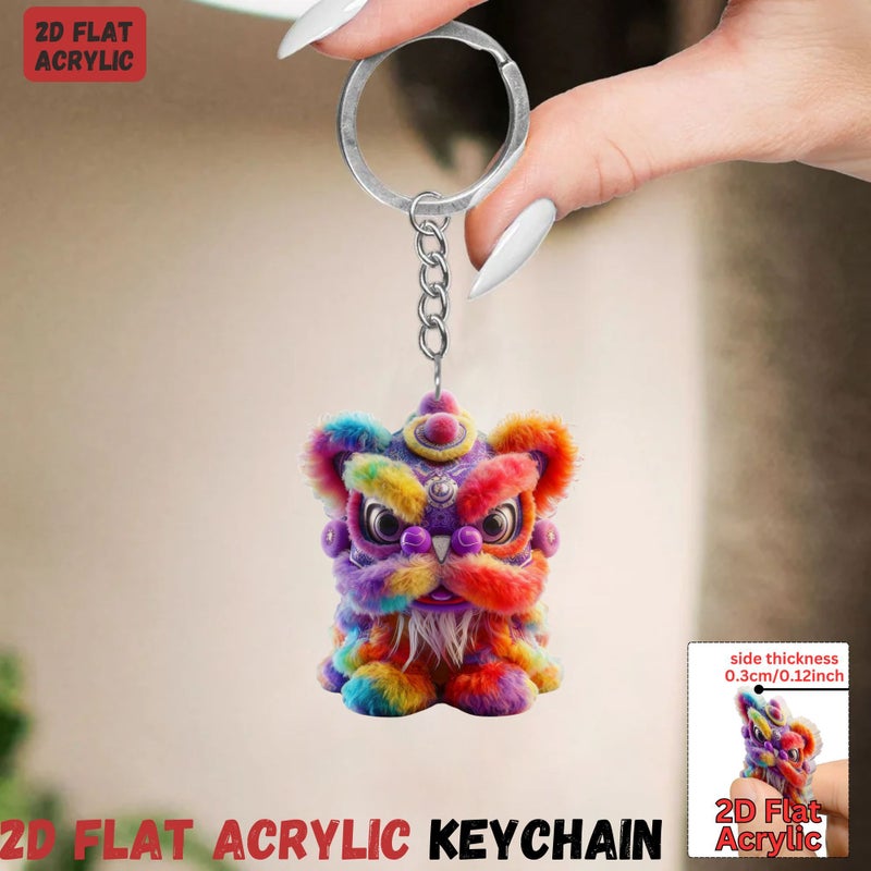 Lion Dance 6 Pieces Acrylic Keychains Set Metal Ring Chain for Backpack Car Key Party Decor - Image 4