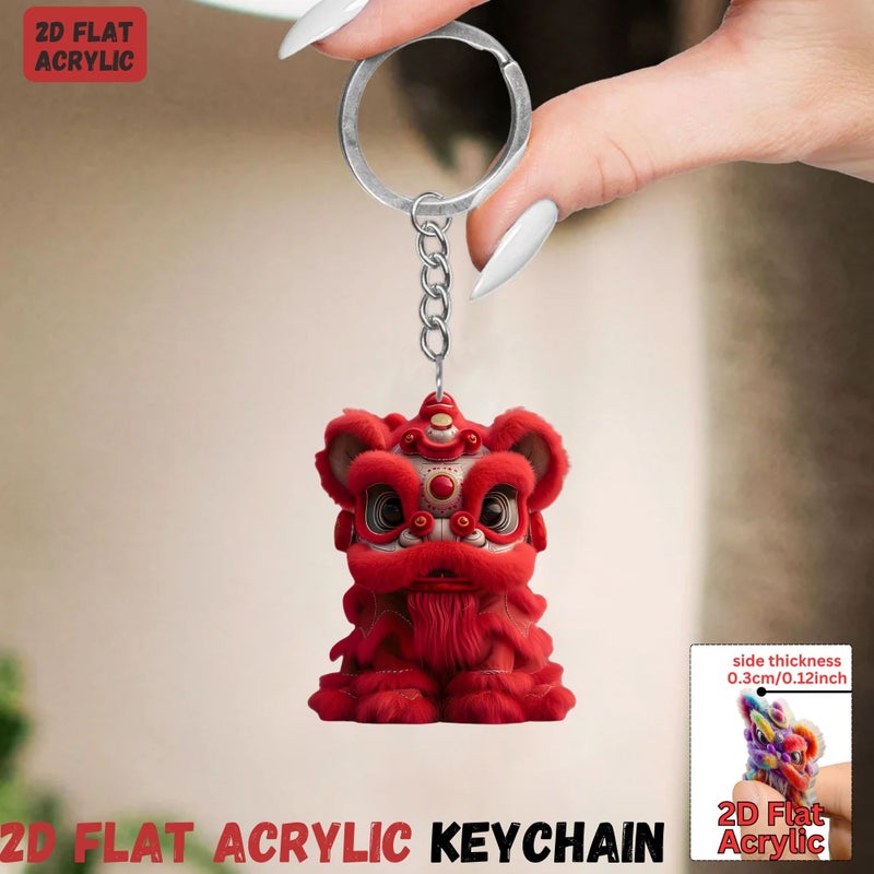 Lion Dance 6 Pieces Acrylic Keychains Set Metal Ring Chain for Backpack Car Key Party Decor - Image 3