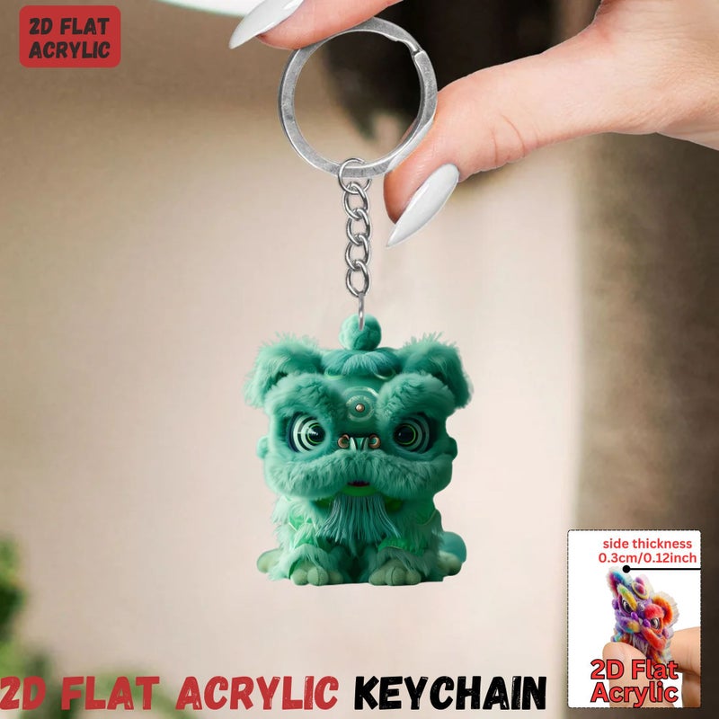 Lion Dance 6 Pieces Acrylic Keychains Set Metal Ring Chain for Backpack Car Key Party Decor - Image 5
