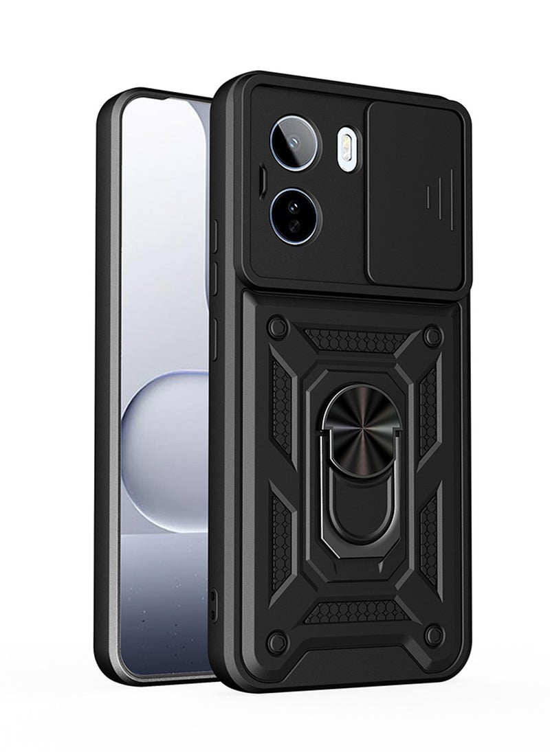 غطاء هاتف لـ Vivo T5 Pro مع غطاء للكاميرا وحامل حلقي، وحامل سيارة مغناطيسي متوافق، وغطاء واقي صلب من الخلف وحواف ناعمة مقاوم للصدمات - Image 1
