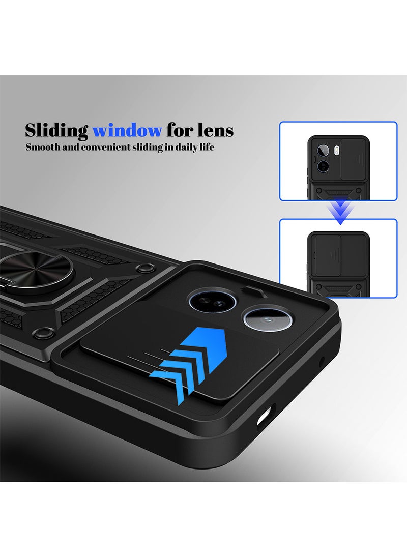 غطاء هاتف لـ Vivo T5 Pro مع غطاء للكاميرا وحامل حلقي، وحامل سيارة مغناطيسي متوافق، وغطاء واقي صلب من الخلف وحواف ناعمة مقاوم للصدمات - Image 2