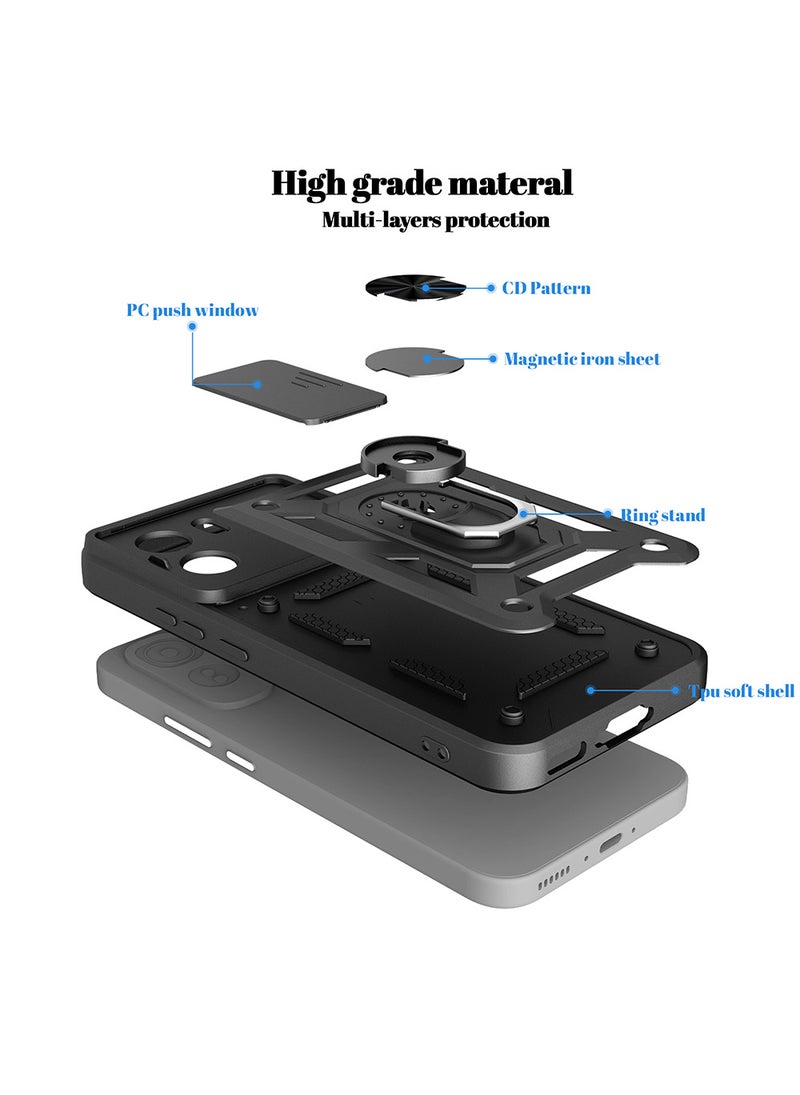 غطاء هاتف لـ Vivo T5 Pro مع غطاء للكاميرا وحامل حلقي، وحامل سيارة مغناطيسي متوافق، وغطاء واقي صلب من الخلف وحواف ناعمة مقاوم للصدمات - Image 5
