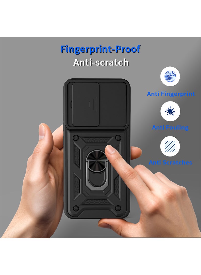 غطاء هاتف لـ Vivo T5 Pro مع غطاء للكاميرا وحامل حلقي، وحامل سيارة مغناطيسي متوافق، وغطاء واقي صلب من الخلف وحواف ناعمة مقاوم للصدمات - Image 4