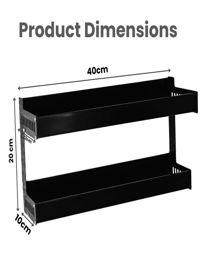 Boniry 40 CM Multipurpose Aluminum Bathroom Shelf with Movable Hooks & Towel Bar | Wall Shelf Bathroom Rack Ideal for Metal Bathroom and Kitchen Shelves (Black, 40 CM with DUBAL Layer) - Image 2
