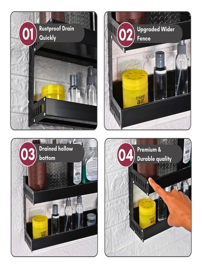 Boniry 40 CM Multipurpose Aluminum Bathroom Shelf with Movable Hooks & Towel Bar | Wall Shelf Bathroom Rack Ideal for Metal Bathroom and Kitchen Shelves (Black, 40 CM with DUBAL Layer) - Image 3