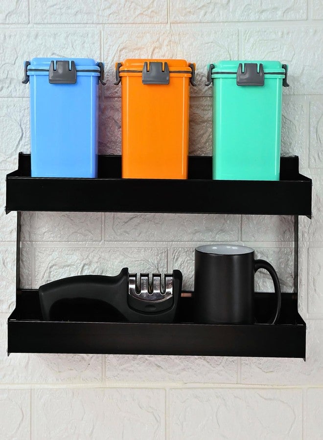 Boniry 40 CM Multipurpose Aluminum Bathroom Shelf with Movable Hooks & Towel Bar | Wall Shelf Bathroom Rack Ideal for Metal Bathroom and Kitchen Shelves (Black, 40 CM with DUBAL Layer) - Image 5