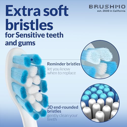 Brushmo Optimal Gum Care Replacement Toothbrush Heads, Compatible with Philips Sonicare Click-on Electric Toothbrush Handles, 8 Standard Replacement Heads, Ultra Soft Dupont Bristles, BM938, White - Image 4