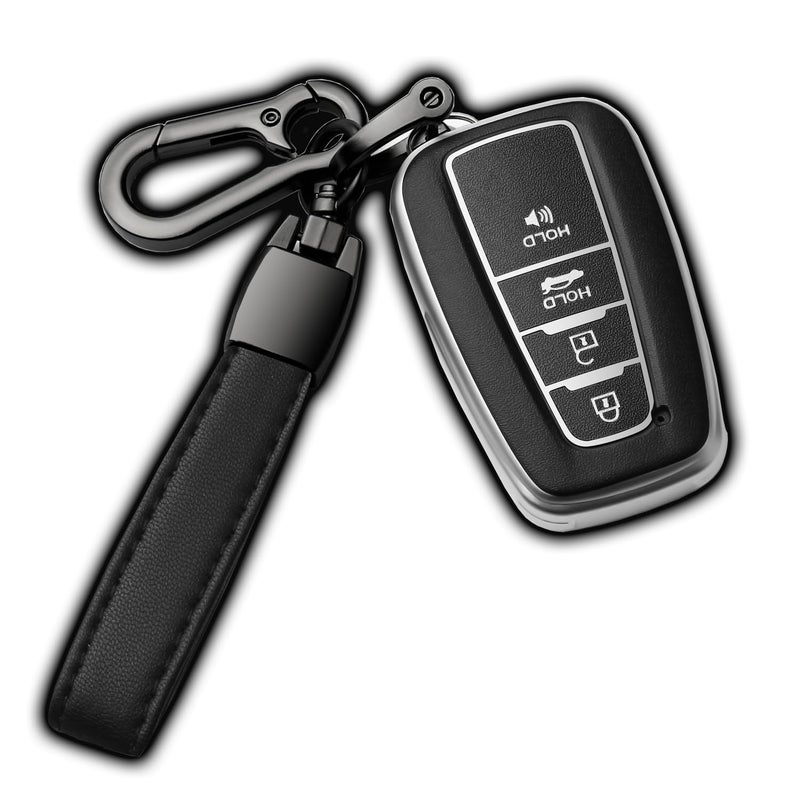 Compatible With Toyota Key Fob Cover with Keychain Soft TPU Key Shell Case,For 2019-2025 Rav4 2019-2024 Camry 4 Runner 2020-2022 Highlander Corolla Prius C-HR Avalon GT86(only for Keyless go)-Silver