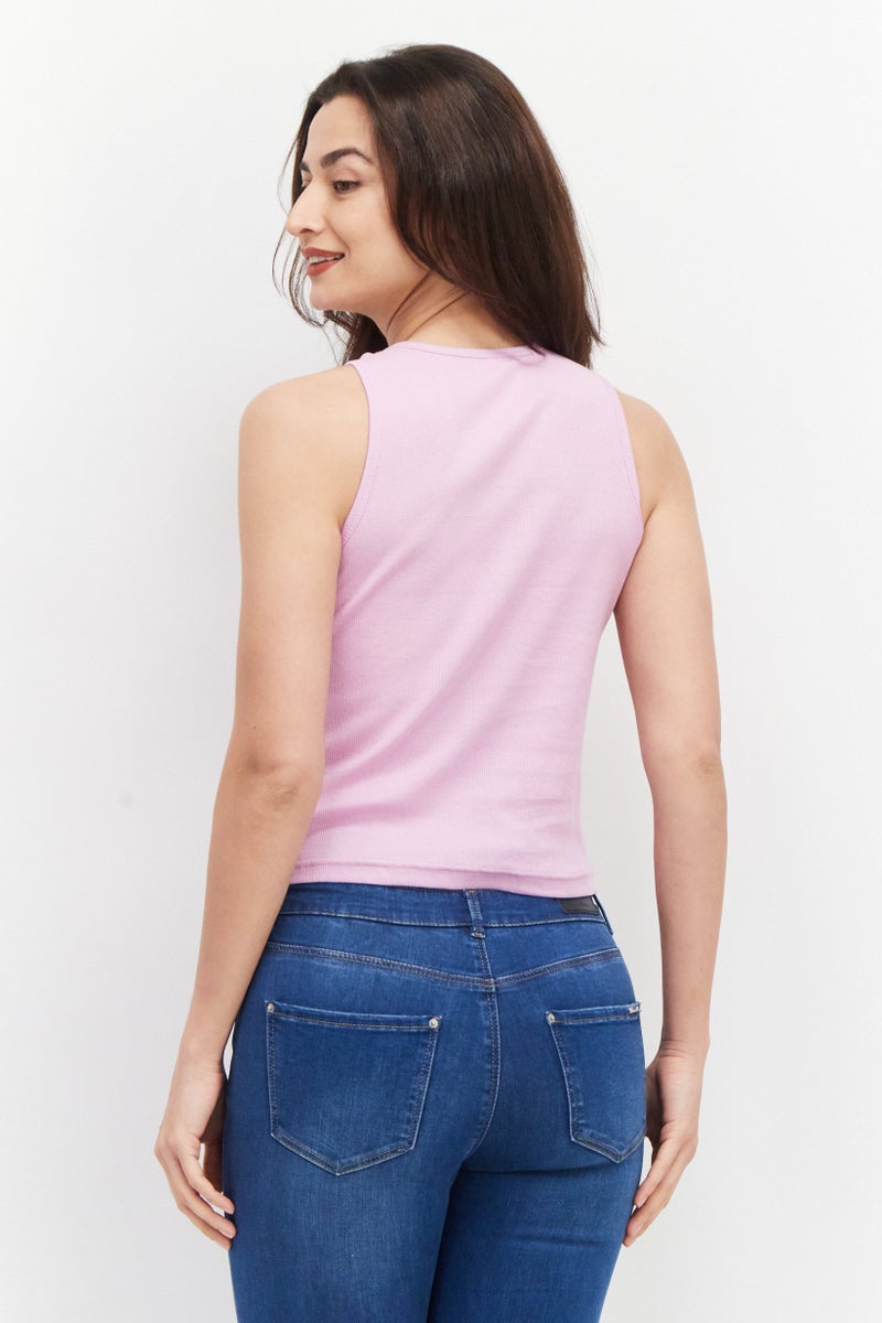 Misfit Women Round Neck Sleeveless Brand Logo Tank Top, Pink - Image 3