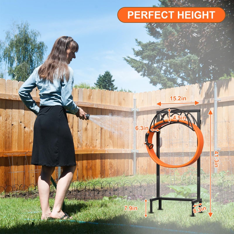 VyGrow Garden Hose Holder, Freestanding Heavy Duty Water Hose Holder for Outside, Upgraded Metal Hose Stand with 4 Spikes, Detachable Garden Hose Storage Hose Reel Rack, Black - Image 4