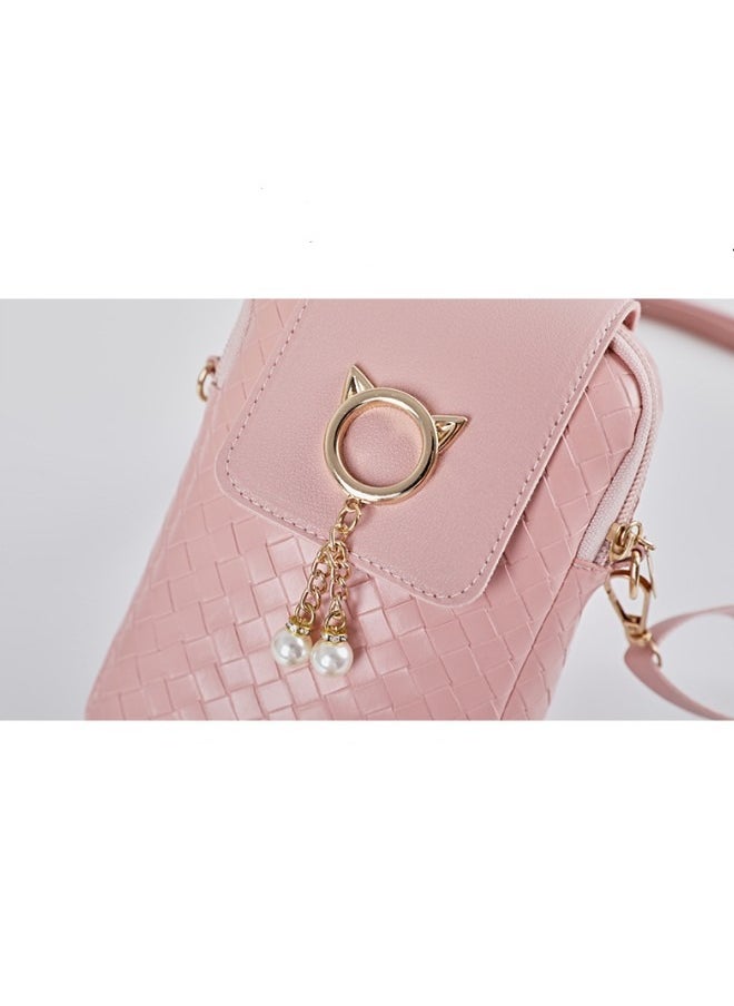 WAOKN - Women's Korean Style Fashionable Woven Shoulder Bag, New Versatile PU Leather Crossbody Bag for Ladies，Girls' Flip-top Magnetic Buckle Carrying Bag, Fresh and Sweet Tote Bags(Pink) - Image 1