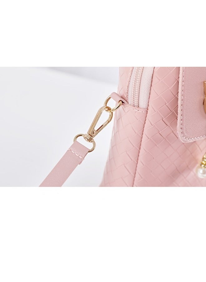 WAOKN - Women's Korean Style Fashionable Woven Shoulder Bag, New Versatile PU Leather Crossbody Bag for Ladies，Girls' Flip-top Magnetic Buckle Carrying Bag, Fresh and Sweet Tote Bags(Pink) - Image 1
