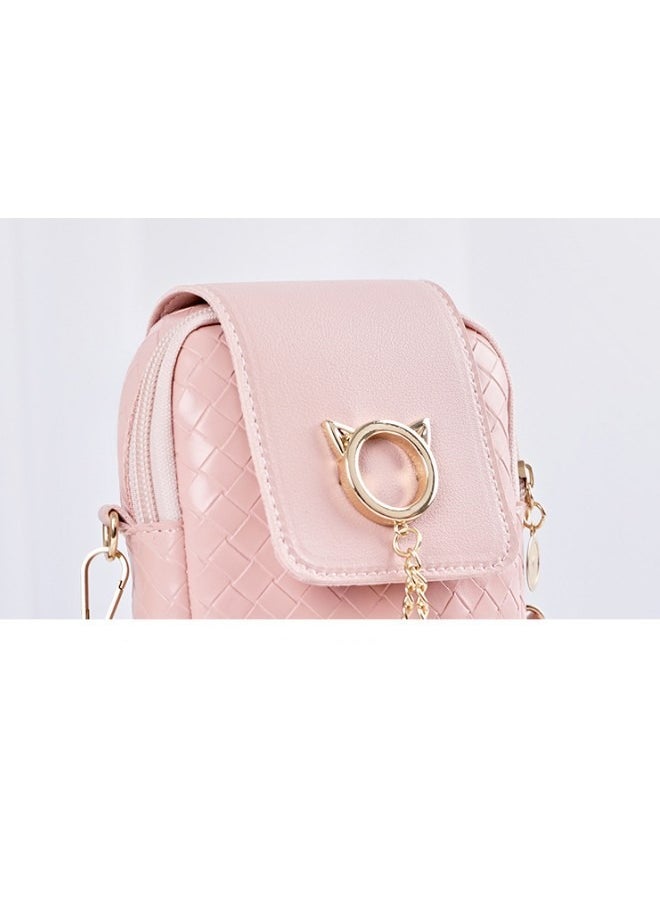 WAOKN - Women's Korean Style Fashionable Woven Shoulder Bag, New Versatile PU Leather Crossbody Bag for Ladies，Girls' Flip-top Magnetic Buckle Carrying Bag, Fresh and Sweet Tote Bags(Pink) - Image 1