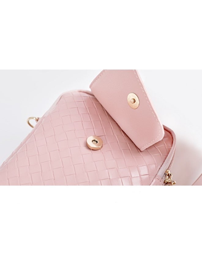 WAOKN - Women's Korean Style Fashionable Woven Shoulder Bag, New Versatile PU Leather Crossbody Bag for Ladies，Girls' Flip-top Magnetic Buckle Carrying Bag, Fresh and Sweet Tote Bags(Pink) - Image 1