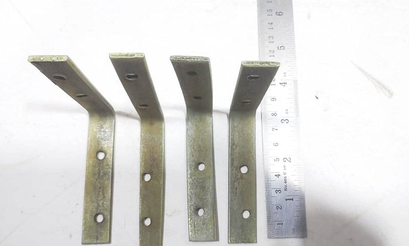 FTE 3x3 Right Angles L Angles Clamps Brackets Made of Strong 4mm Iron bar Brass Coated A Set of 4 Pieces for shelve Support with Double Hole Size 3x3 inches - Image 2