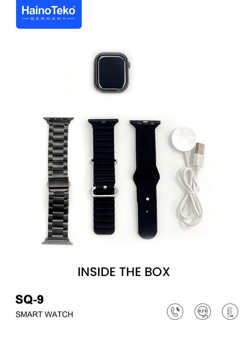 Haino Teko SQ9 Full Screen AMOLED Display Smart Watch With 3 Pair Straps and Wireless Charger for Ladies and Gents  - Image 2
