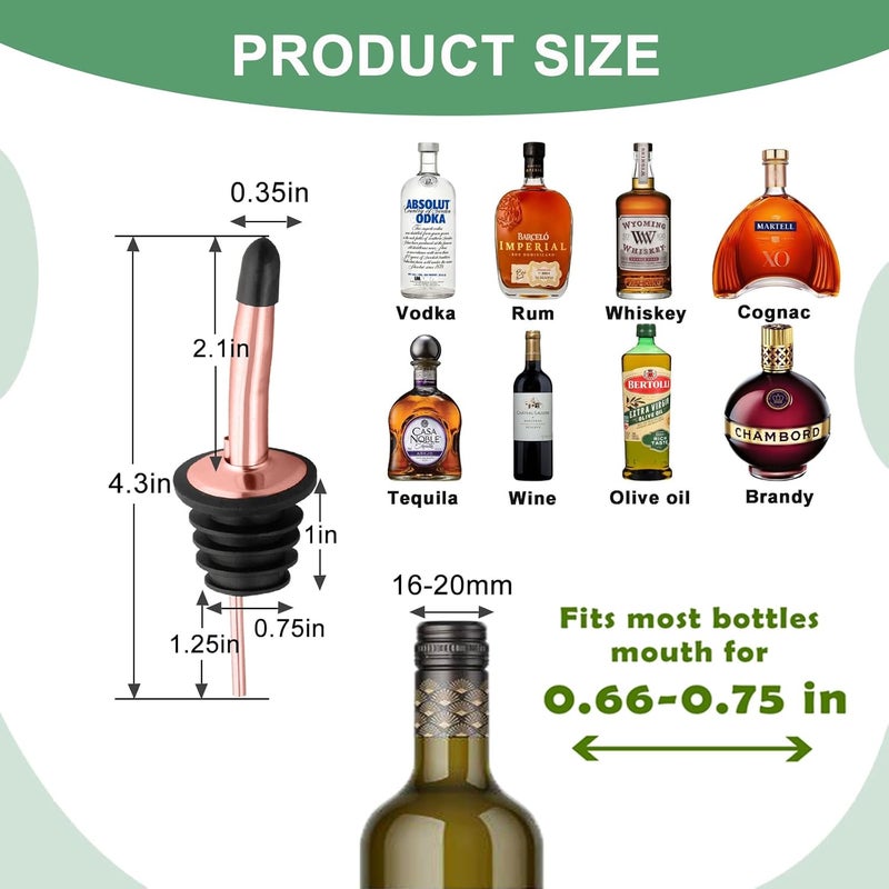 WAFJAMF 6 Pcs Liquor Pour Spouts Set, Stainless Steel Liquor Bottle Pourers with Rubber Dust Caps, for Pours Liquid, Olive Oil, Wine, Vinegar (Rose Gold) - Image 3