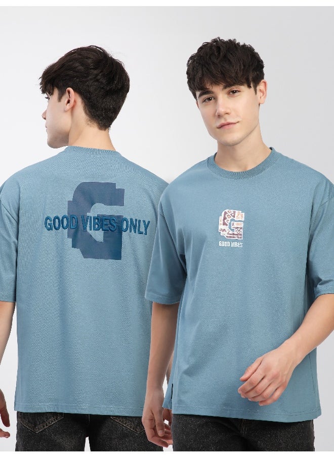 Beyoung Smoky Blue Chest Patch Oversized T-Shirt  - Image 5