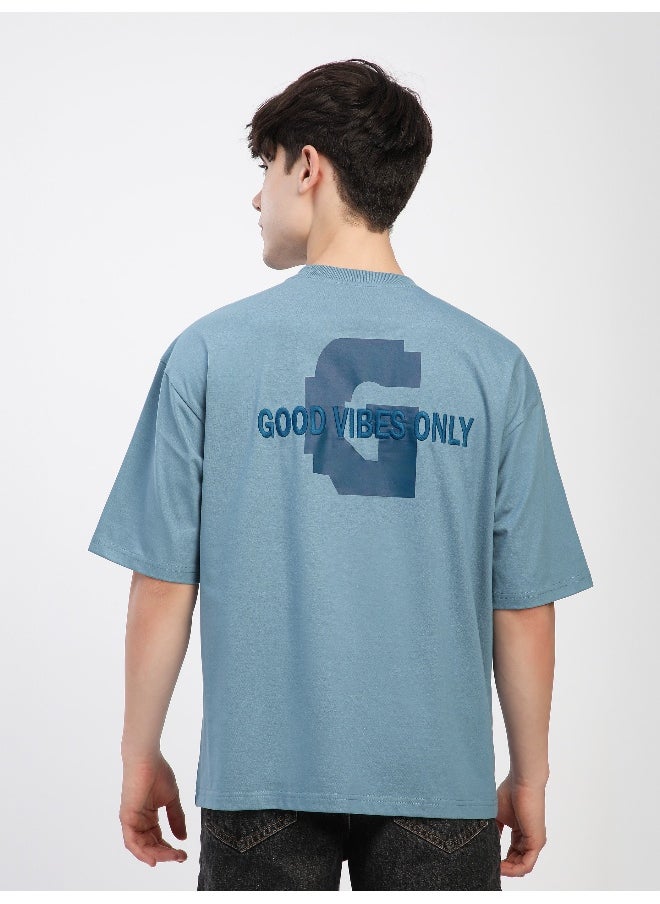 Beyoung Smoky Blue Chest Patch Oversized T-Shirt  - Image 2