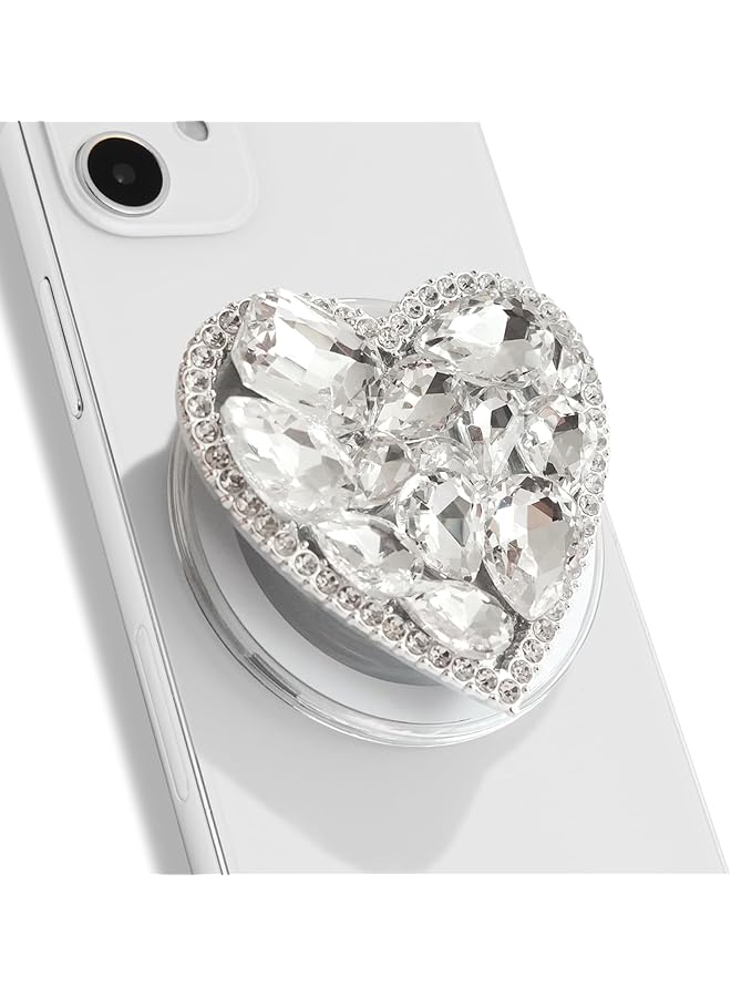 S-TOP Collapsible Mobile Phone Grip Stand Holder, Cute Cubic Diamond Heart Shape Design, for Smartphone, Tablet Cell, Phone Accessory (Silver Big) - Image 1
