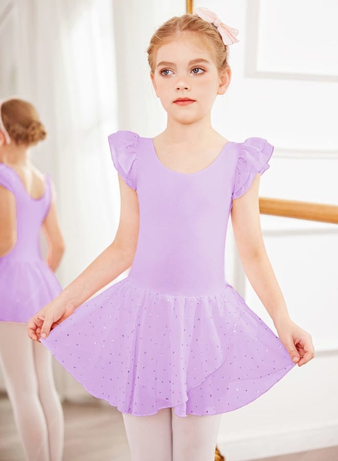 Arshiner Girls Ruffle Sleeve Ballet Dance Dress Tutu Skirted Leotard, 3-4 Years, Lilac - Image 2