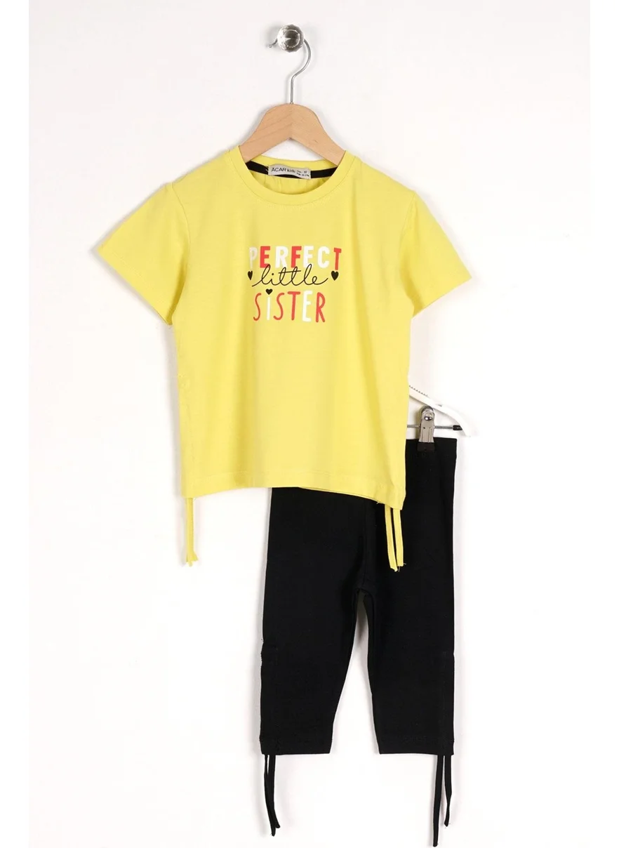 زيبكيدز Girl Yellow Color Perfect Sister Printed Tights Set
