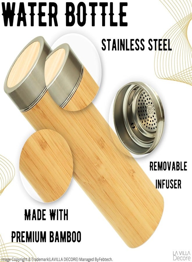 STARFLYER Bamboo Tea Infuser, Insulated Water Bottle, 17oz Reusable Travel Mug, Leak Proof Bottle, Double-walled Stainless Steel Cup with Lid Keeps Hot & Cold Drinks Beverages, for Loose Tea, Coffee. - Image 3