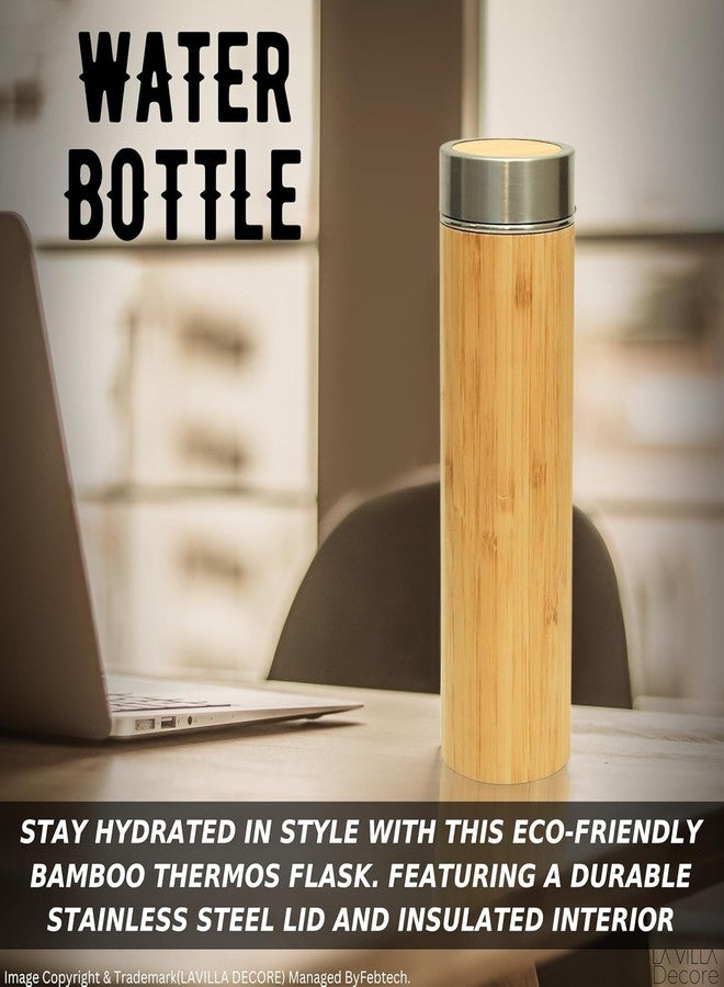 STARFLYER Bamboo Tea Infuser, Insulated Water Bottle, 17oz Reusable Travel Mug, Leak Proof Bottle, Double-walled Stainless Steel Cup with Lid Keeps Hot & Cold Drinks Beverages, for Loose Tea, Coffee. - Image 4