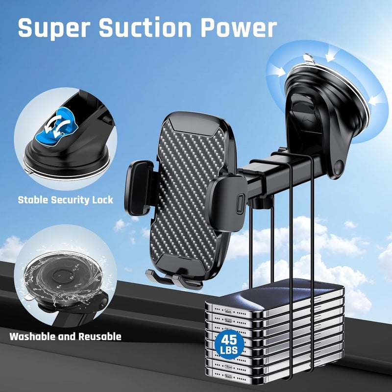 Vexloria Car Phone Holder with Ultra Powerful Suction for Dashboard, Air Vent, and Windshield - Universal Fit for All Smartphones - Image 3