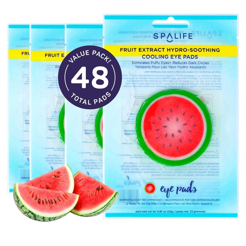 SpaLife Watermelon Cooling Eye Pads 48 Hydrating Under Eye Patches for Puffiness Dark Circles and Tired Eyes Infused with Hyaluronic Acid Glycerin and Vitamin C Fruity Scent - Image 1