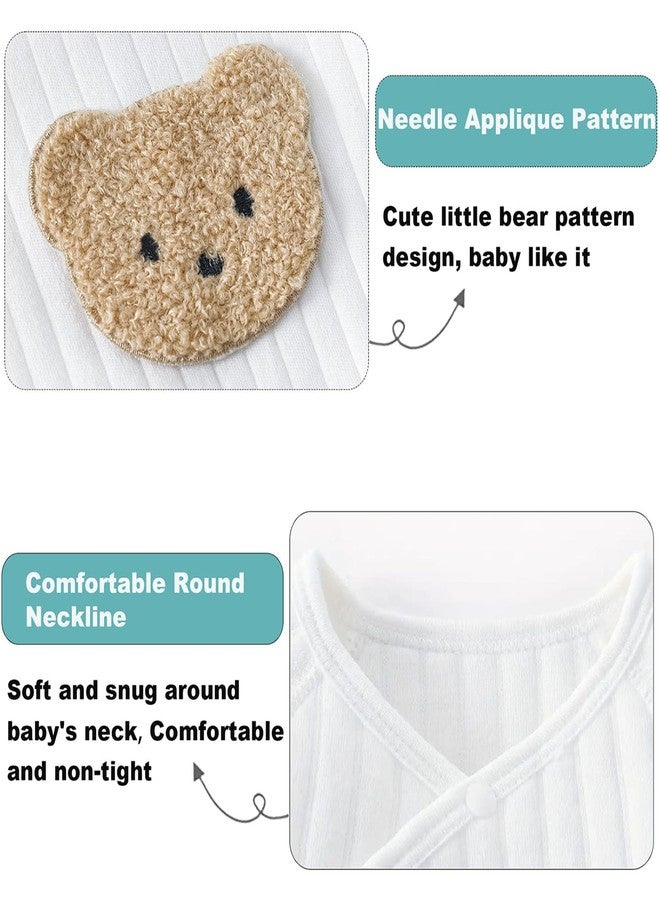 KeCool Baby Boys Girls Romper with Hat Unisex Infant Clothes Set, 100% Cotton Soft Cute Bear Newborn Infant Baby Jumpsuit Bodysuit Clothes Long Sleeve (White, 1-3 Months) - Image 3
